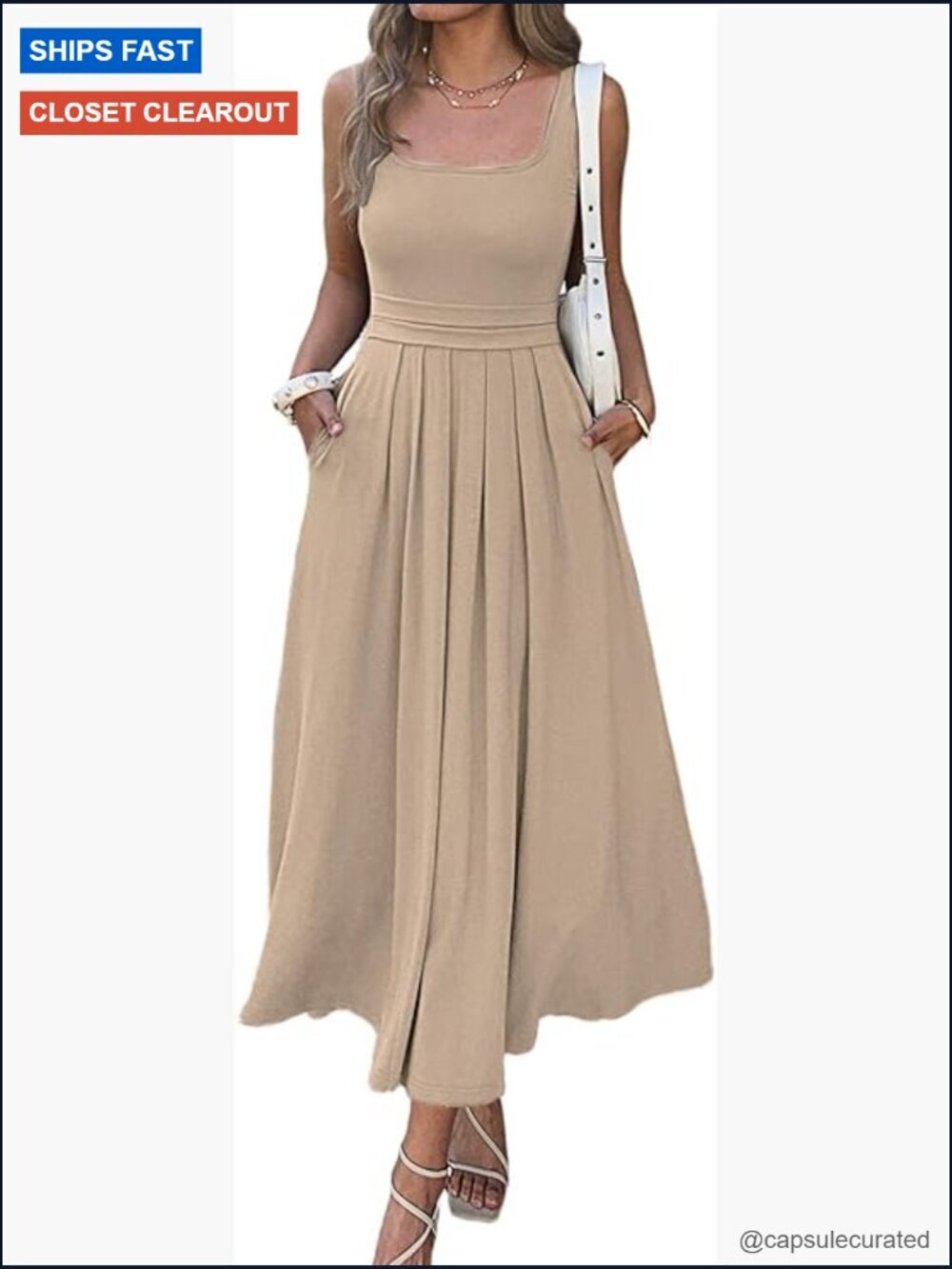 Square Neck Sleeveless Maxi Dress with Pockets Casual Boho Summer